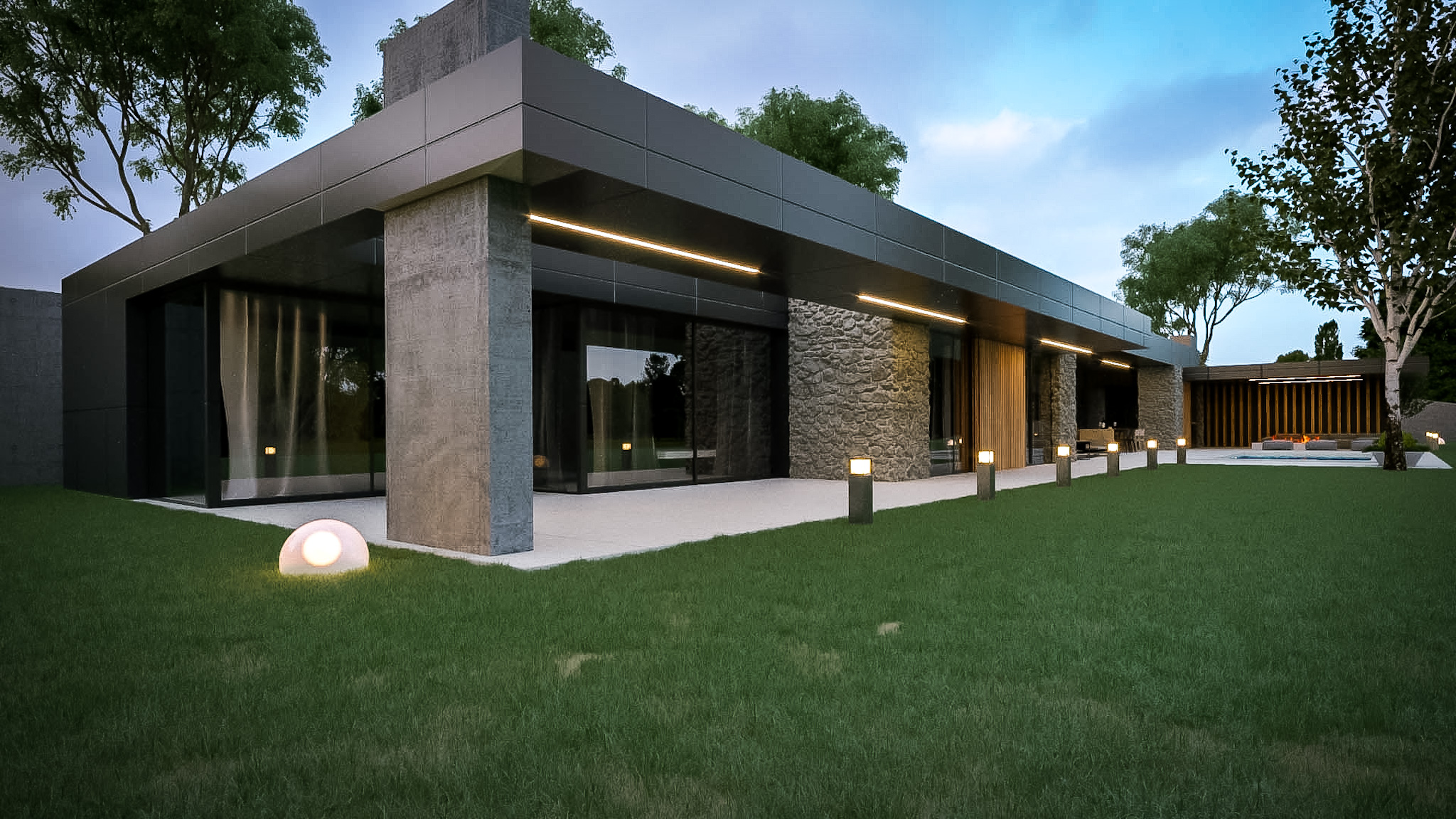 moderné átrium bungalovu moderný projekt domu jednopodlažný