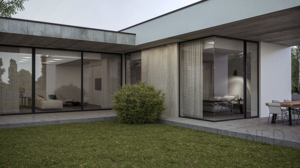 bungalov s plochou strechou moderný prízemný dom projekt