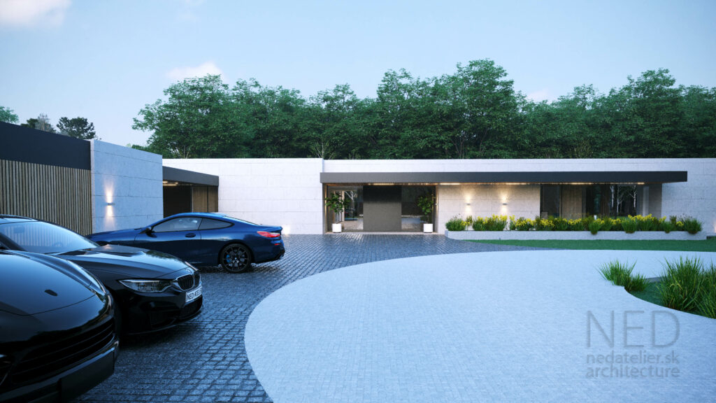dom s kruhovým objazdom projekt domu na veľký pozemok