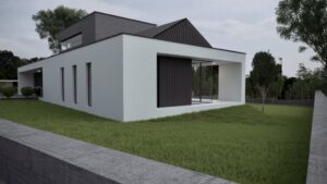 projekt domu so šikmou aj plochou strechou