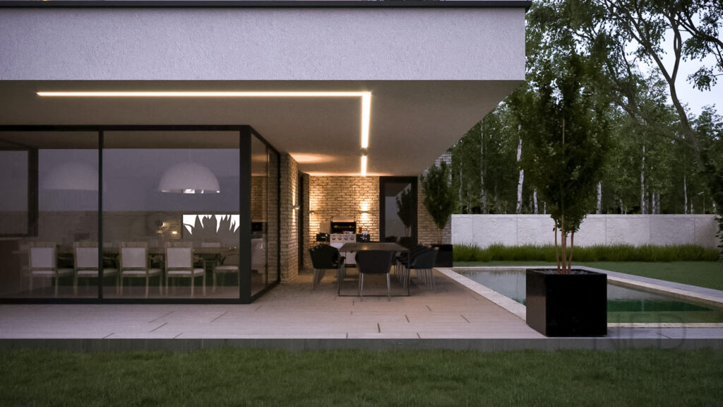 krytá terasa rodinného domu balkónom projekt domu s krytou terasou
