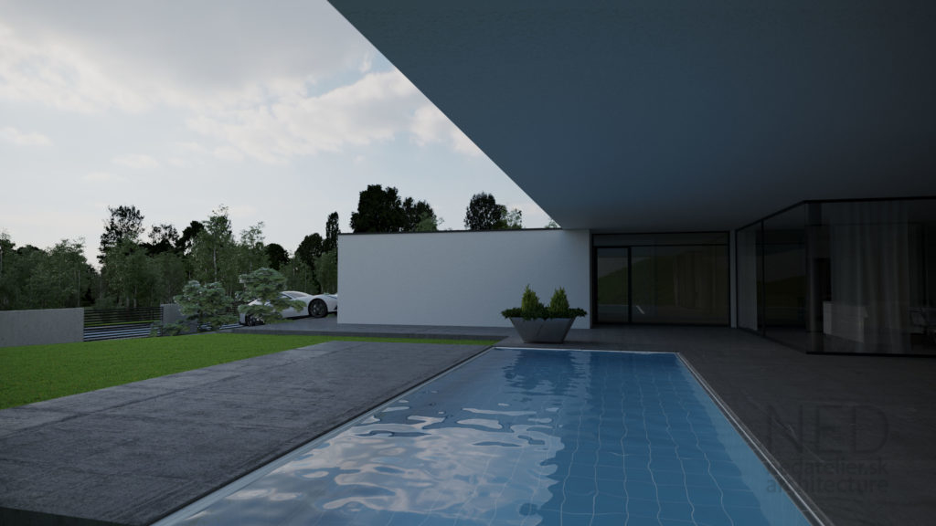 krytý bazén terasou projekt ultramoderný dom projekt