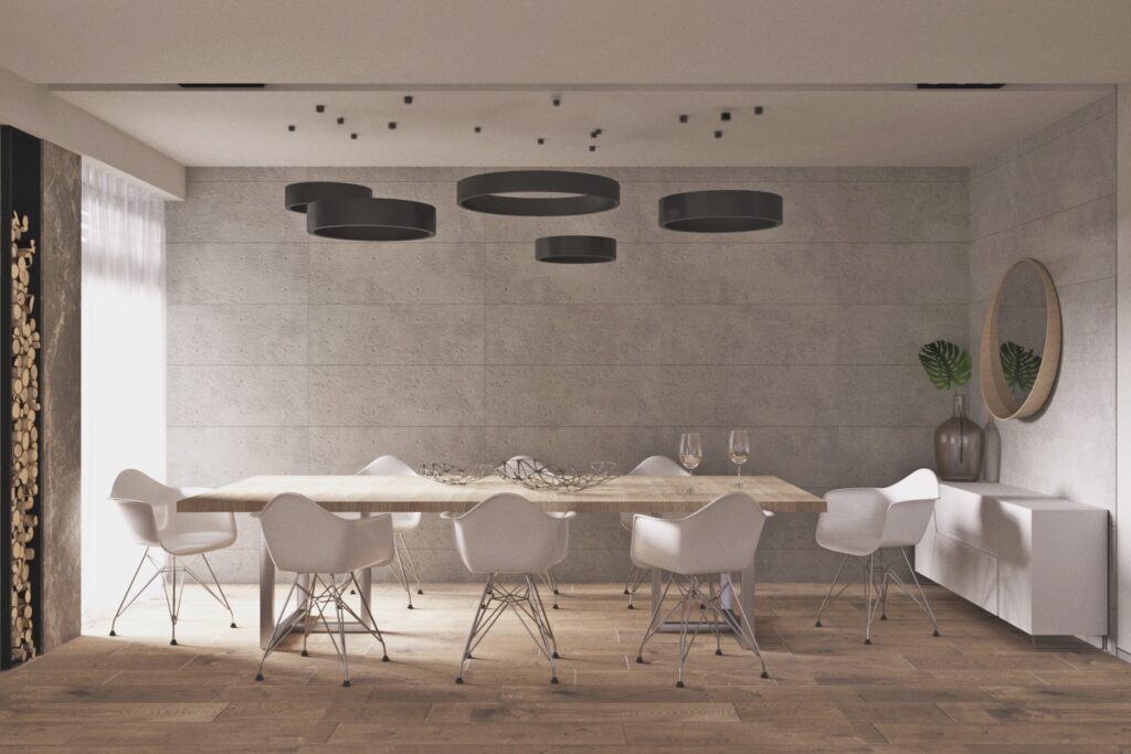 luxusná jedáleň návrh minimalistického interiéru