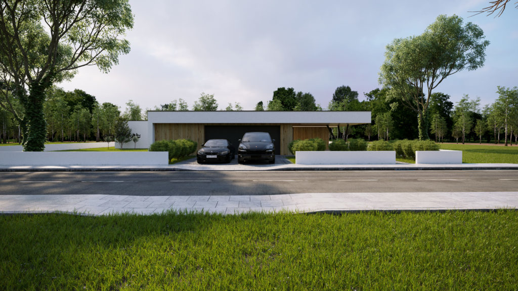 moderný projekt domu s prístreškom projekt domu s drevom a bielou omietkou