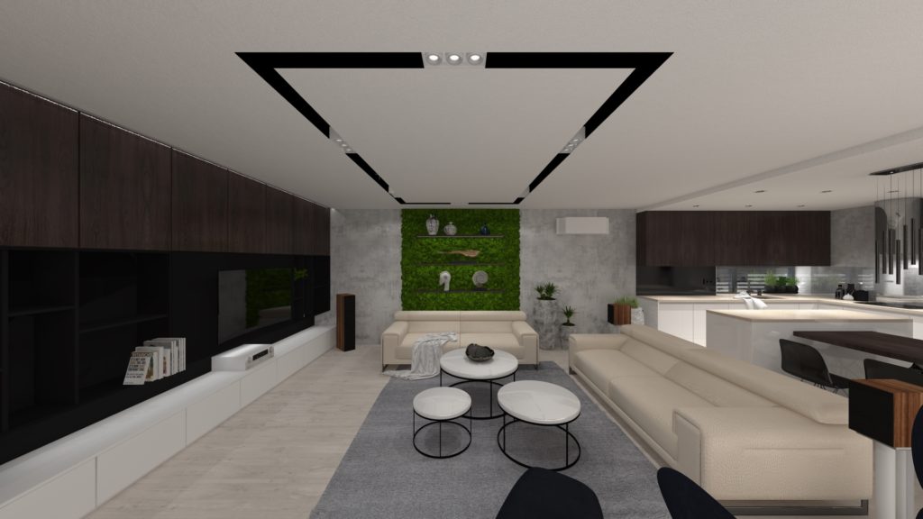 návrh obývačky s kuchyňou moderný návrh interiéru