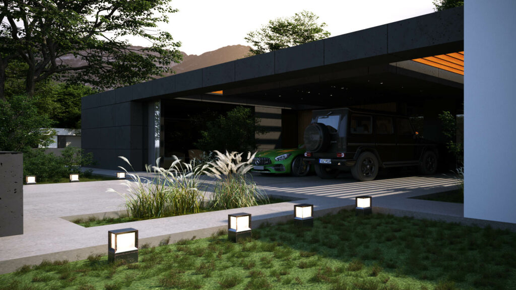 prístrešok auto v rámci domu projekt moderný prístrešok pre autá