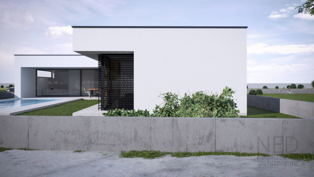 rodinný dom s bielou omietkou moderná architektúra rodinných domov