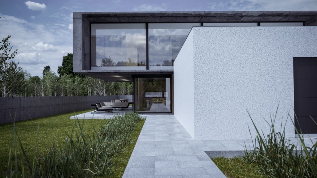 sklená stena na priečelí projekt domu od architekta