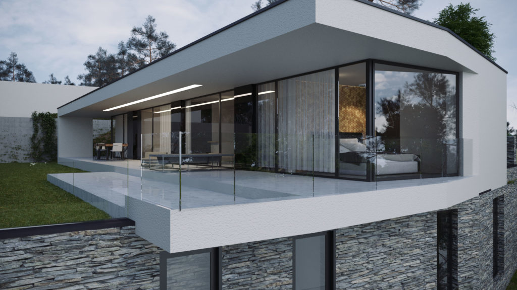 vyvýšená terasa projekt projekt domu vo svahu s pivnicou